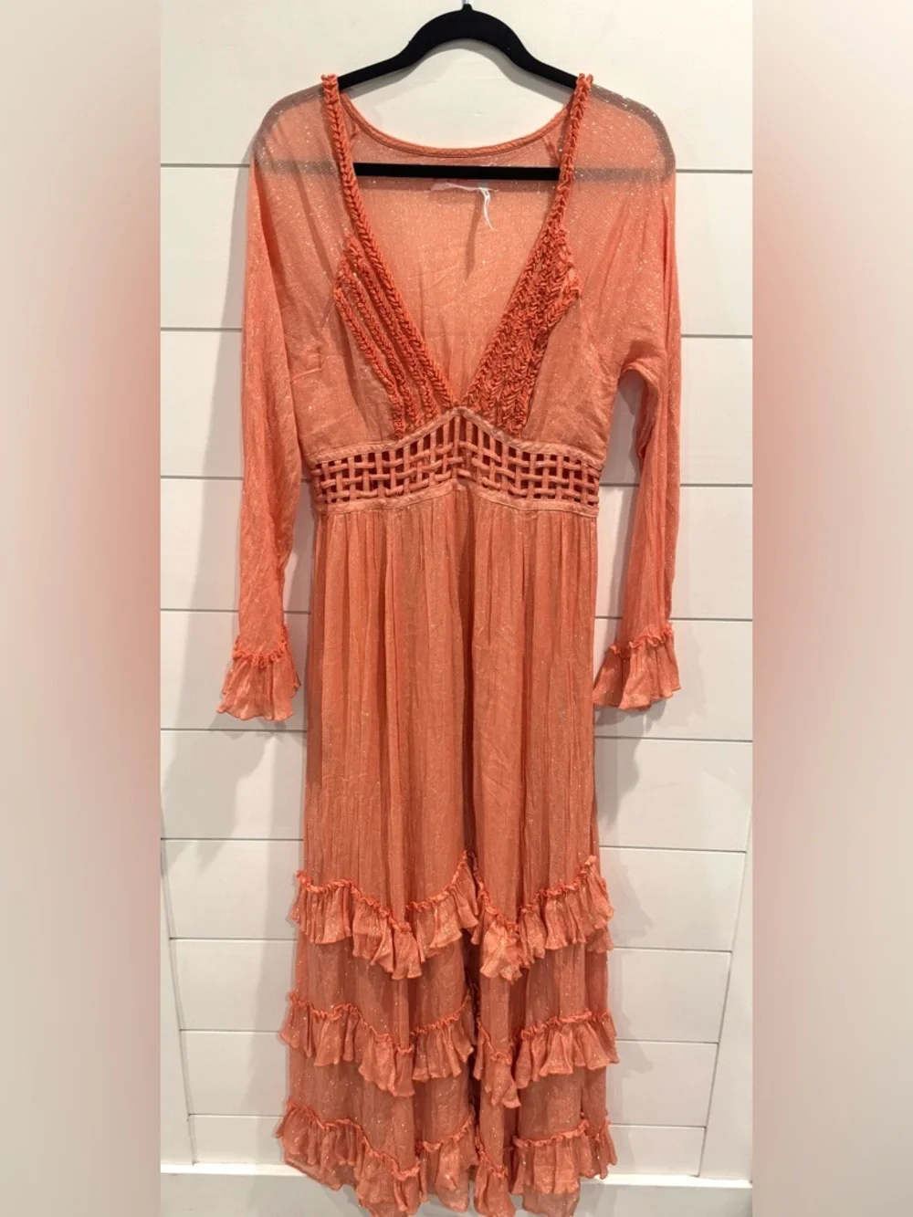 Free People coral Seraphina metallic maxi dress